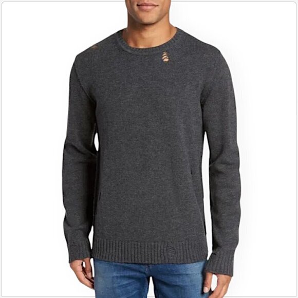 AG Adriano Goldschmied Thoman Slim Wool Alpaca Distressed Sweater Charcoal NWT S